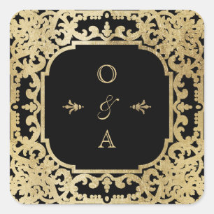 Zwart-goudelegant huwelijksmonogram vierkante sticker