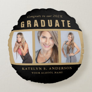 Zwart-gouden Afstuderen Foto Collage Aangepast Rond Kussen