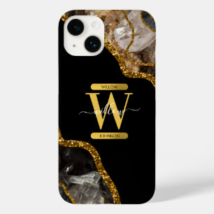 Zwart & Gouden Agaat Geode Monogram Case-Mate iPhone 14 Hoesje