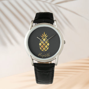 Zwart gouden anananas, elegant horloge