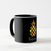 Zwart gouden anananas, naamscript mok (Voorkant links)