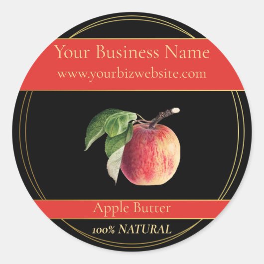 Zwart & Gouden Apple Butter Productlabel Ronde Sticker (Voorkant)