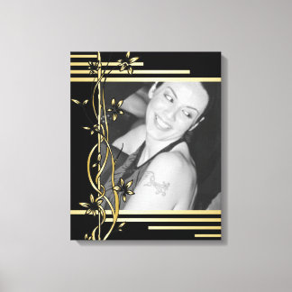 Zwart gouden bloemrand portret verpakt canvas afdruk