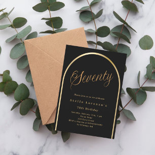Zwart gouden boog script luxe 70e verjaardag kaart