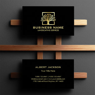 Zwart Gouden Boom Logo Landscaping Visitekaartje