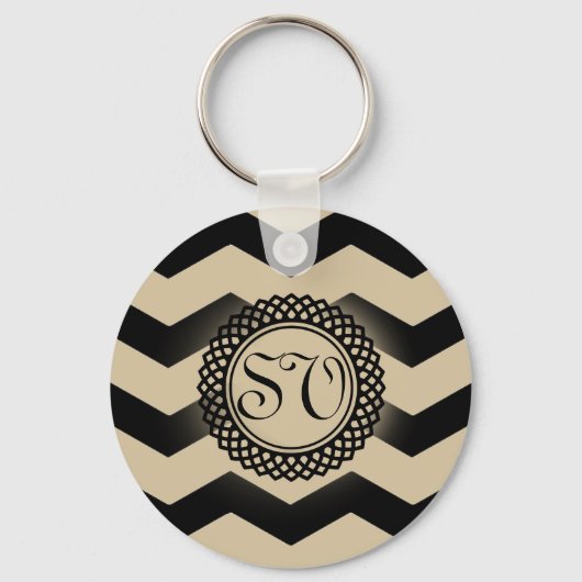 Zwart-gouden Chevron Monogram Sleutelhanger (Voorkant)