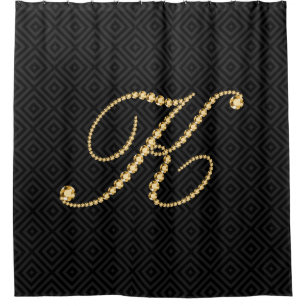Zwart & Gouden Diamanten Letter K Monogram Douchegordijn