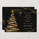 Zwart Gouden Elegante Kerstboom Bruiloft Kaart (Voorkant / Achterkant)