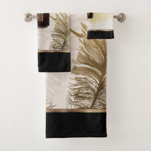 Zwart, gouden en bruine ventilator - Monogram Bad Handdoek