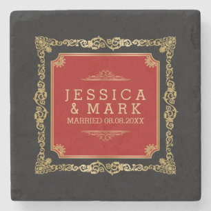 Zwart gouden en rode  Lijst Stenen Onderzetter