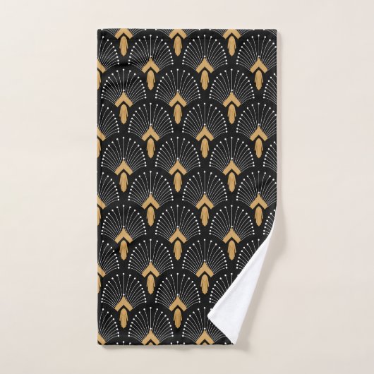 Zwart, gouden en witte deco-ventilator bad handdoek (Handdoek)