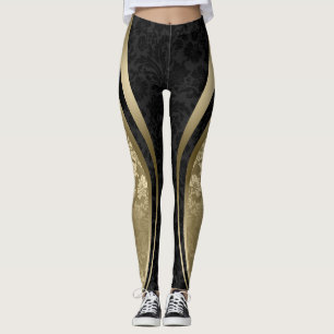 Zwart-gouden Floral - Geometrisch design Leggings
