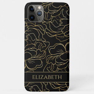 Zwart Gouden Florale Gepersonaliseerde iPhone 11 Pro Max Hoesje