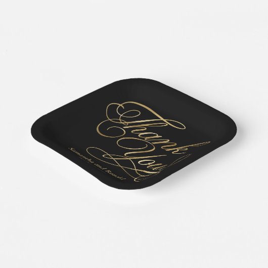 Zwart & Gouden Folie Dank u Kalligrafie Trouwen Papieren Bordje (Gebogen)