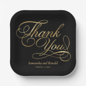 Zwart & Gouden Folie Dank u Kalligrafie Trouwen Papieren Bordje (Voorkant)