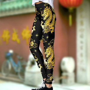 Zwart Gouden Folie Dragon Chinese Maan Nieuwjaar V Leggings