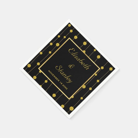 Zwart, gouden folie kralen en lijst modern bruilof servetten (Hoek)