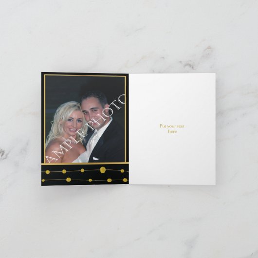 Zwart, gouden folie kralen modern bruiloft Dank u Bedankkaart (Binnen)