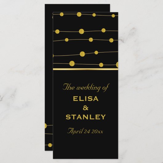 Zwart, gouden folie kralen modern huwelijksprogram programma (Voorkant / Achterkant)