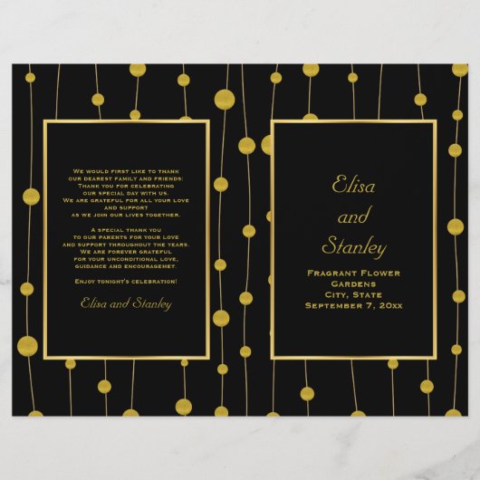 Zwart, gouden folie kralen trouwvouwprogramma (Voorkant)