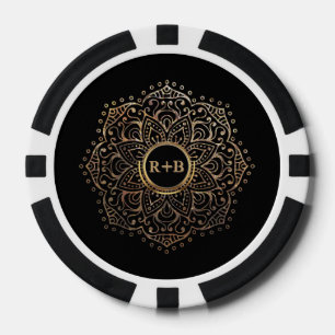 Zwart Gouden Folie Mandala Boho Bruiloft Monogram Poker Chips