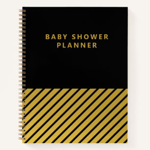 Zwart Gouden Folie Strepen Modern Baby shower Plan Notitieboek