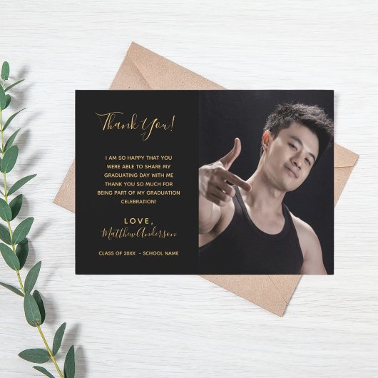 Zwart gouden foto afstuderen dank u kaart