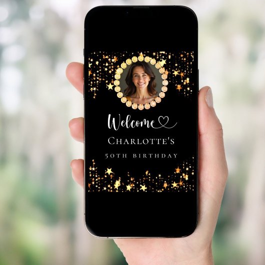 Zwart gouden foto diamanten verjaardagsfeestje wel poster