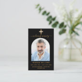 Zwart gouden foto kruis boog begrafenis gebedskaar visitekaartje (Staand voorkant)