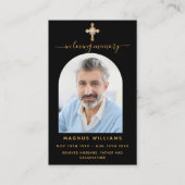 Zwart gouden foto kruis boog begrafenis gebedskaar visitekaartje (Voorkant)