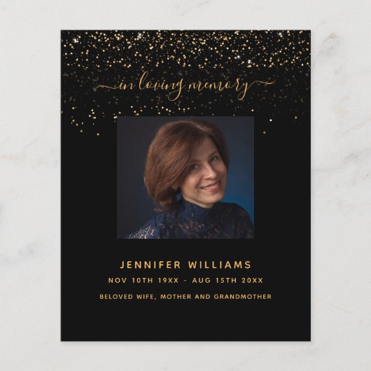 Zwart gouden fotoelegant begrafenisprogramma (Voorkant)