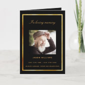Zwart gouden fotoelegant begrafenisprogramma bedankkaart (Voorkant)