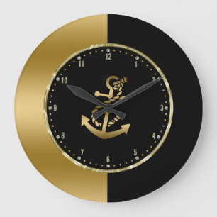 Zwart & gouden geometrisch ontwerp met bootanker grote klok