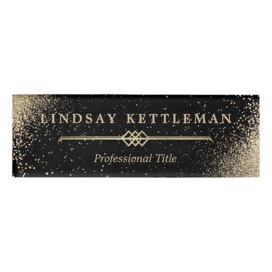 Zwart-gouden glitter-label naambadge (Voorkant)