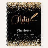Zwart gouden glitter pen script name notitieboek (Voorkant)