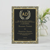 Zwart, gouden Griekse sleutel en laurierkrans brui Kaart (Staand voorkant)