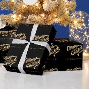 Zwart-gouden handschrift, prettige kerst cadeaupapier