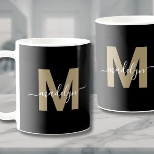 Zwart Gouden Initiële Naam Monogram Koffiemok