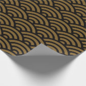 Zwart-gouden Japans Seigaiha Pattern Cadeaupapier (Hoek)
