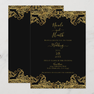 Zwart-gouden kant Elegant Wedding Kaart