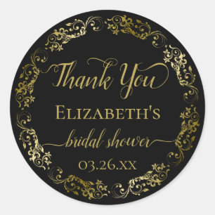 Zwart & Gouden Kant Elegante Bruidsbruiloft Dank J Ronde Sticker
