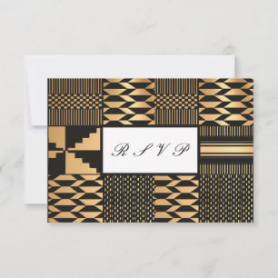 Zwart - Gouden Kente (wit) RSVP Kaartje