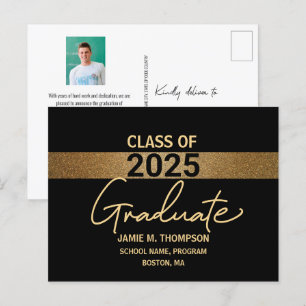 Zwart Gouden Klasse van 2025 Afstuderen Foto Briefkaart