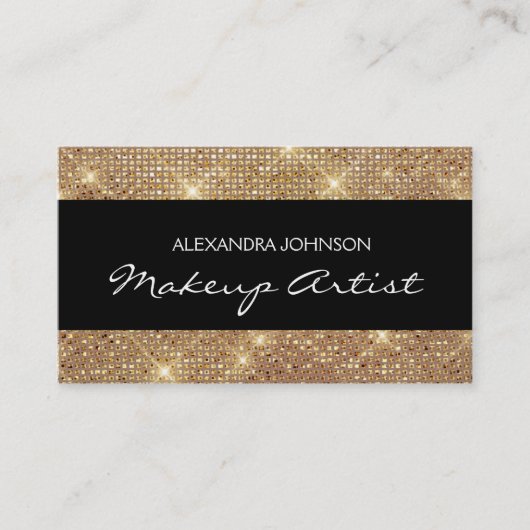 Zwart-gouden legant Sparkly Makeup Artist Visitekaartje (Voorkant)