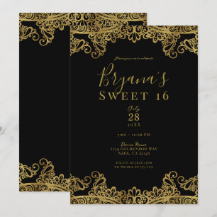 Zwart & gouden lint elegante Sweet 16-feestje Kaart