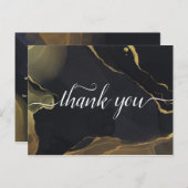 zwart & gouden marmer Bedankt briefkaart (Voorkant / Achterkant)