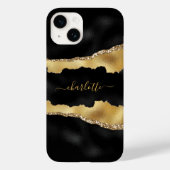 Zwart gouden marmer-naamscript Case-Mate iPhone case (Achterkant)