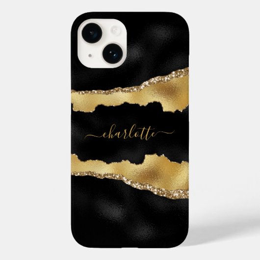 Zwart gouden marmer-naamscript Case-Mate iPhone case (Achterkant)