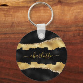 Zwart gouden marmer-naamscript sleutelhanger (Voorkant)