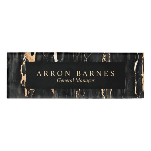Zwart gouden marmer Personeel Magnetic Name Tag (Voorkant)